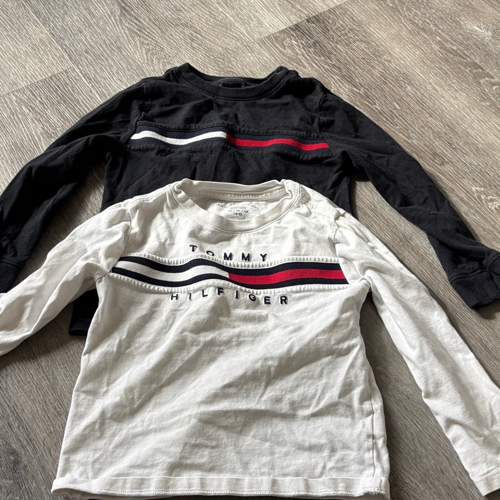 Tommy Hilfiger Kids Long Sleeve Tees - Black and White with Red and Blue Accents